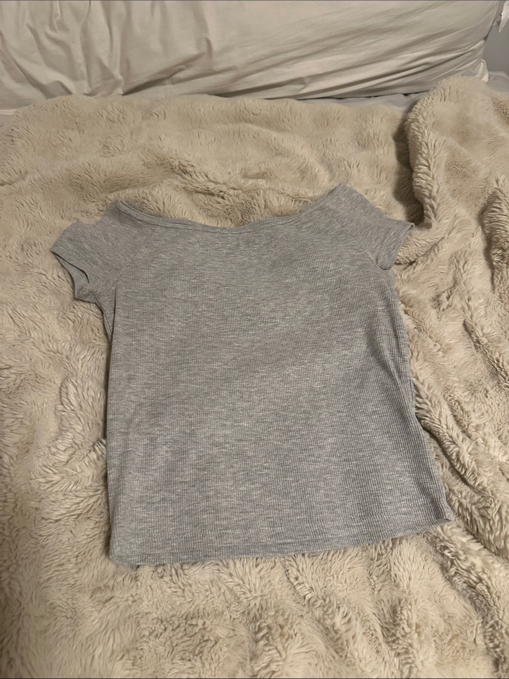 Off-Shoulder Ribbed Top - Light Gray